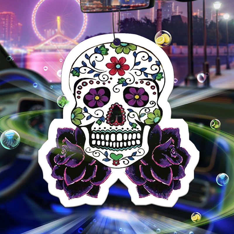 Purple printed skull head car- – Perfume Fragrance Powder recenzja i cena