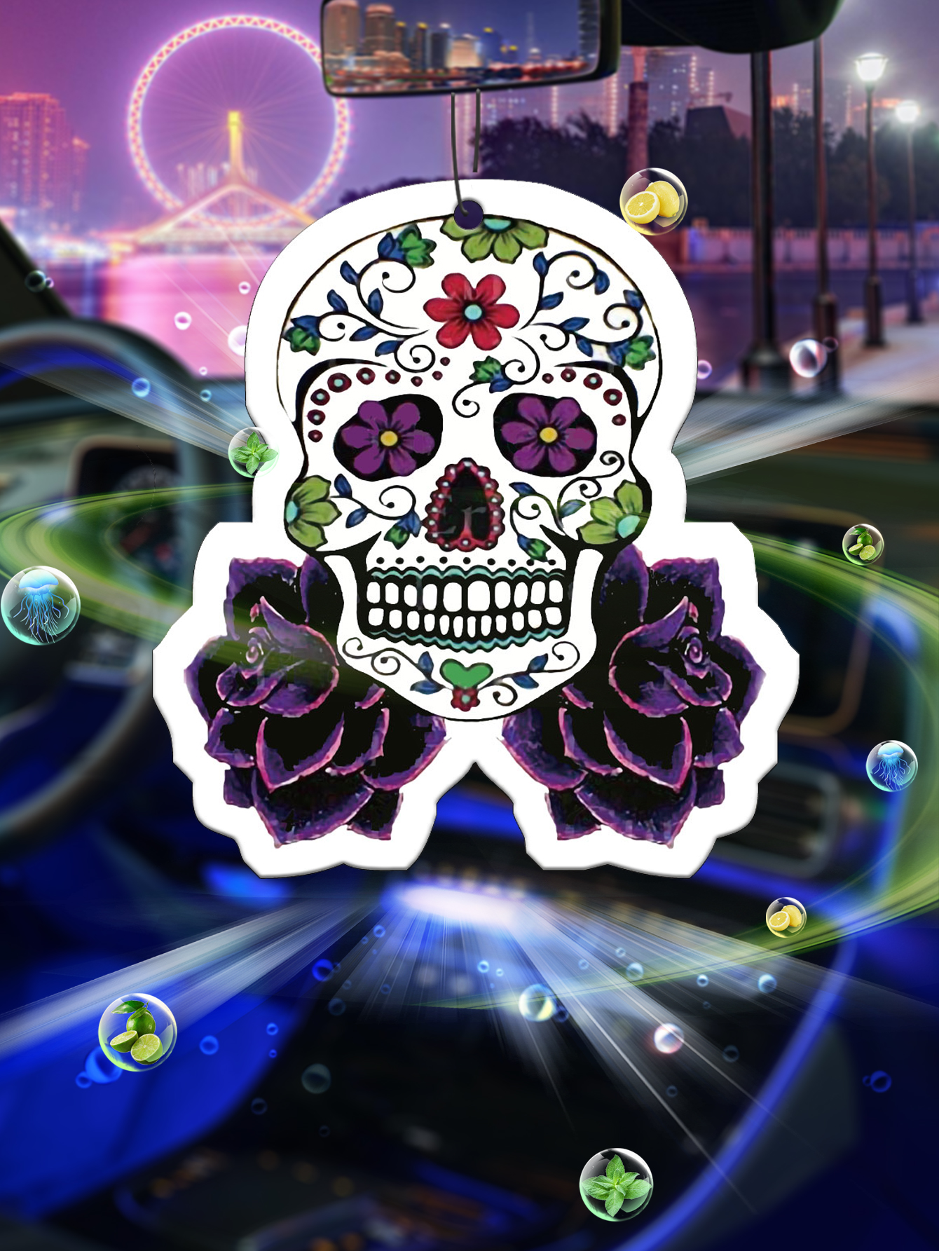 Purple printed skull head car- – Perfume Fragrance Powder recenzja i cena